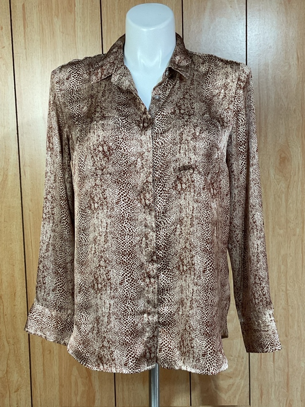 a new day Brown Snake-Print Button-Front Blouse SZ - XL